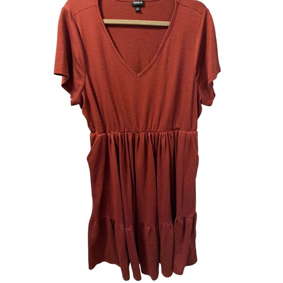 Torrid Rust Orange Ribbed Tiered V-Neck Dress Size 2X Short Sleeve Casual Dress - Picture 2 of 12
